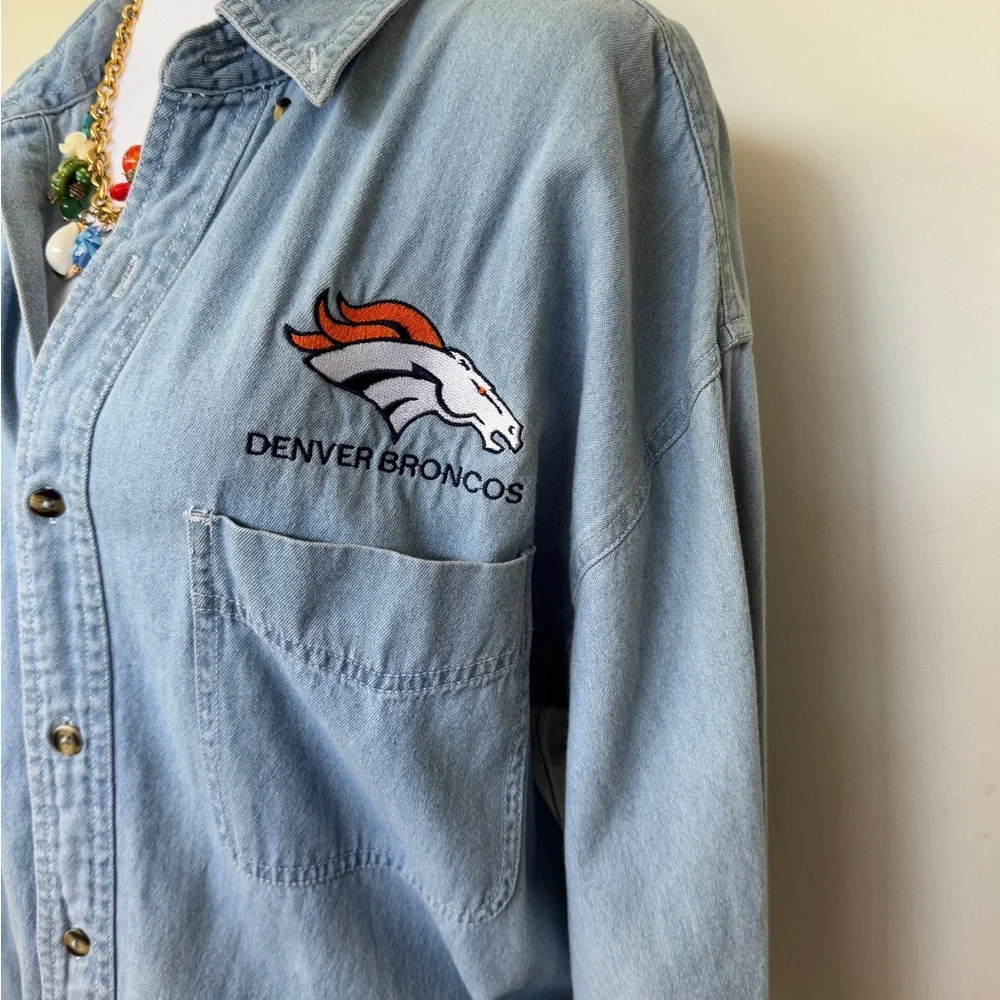 Vintage Denver Broncos Embroidered Denim Shirt (Size XL) - Picture 3 of 7